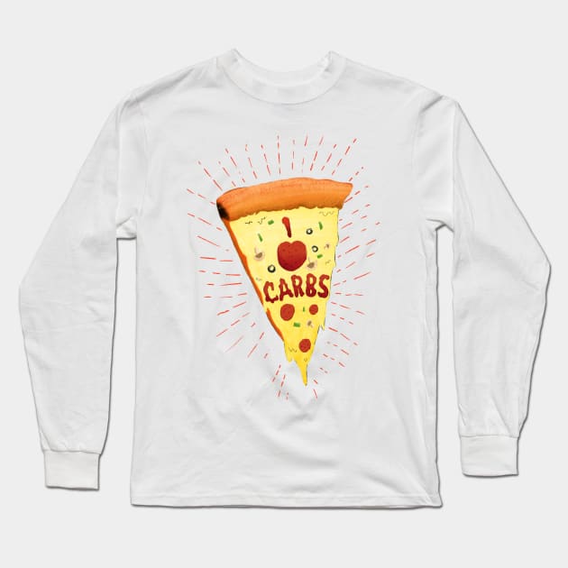 I Heart Carbs Pizza Shirt Long Sleeve T-Shirt by pamcaseyart